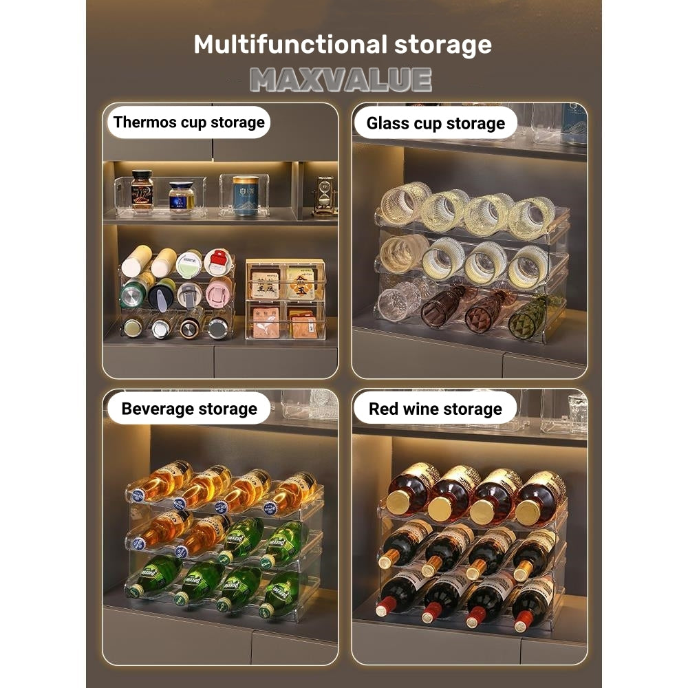 Wine Rack Water Flask Bottle Organizer Thermos Holder Multi-layer Transparent Fridge Organiser