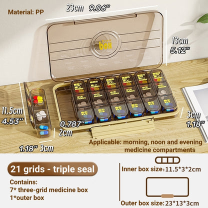 Portable Pill Box Three Meals A Day Sub-pack Medicine Dispenser 7-day Reminder Medicine Box