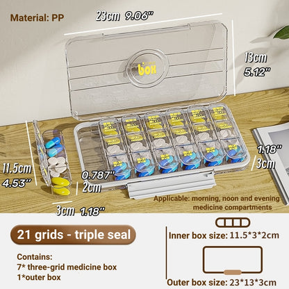 Portable Pill Box Three Meals A Day Sub-pack Medicine Dispenser 7-day Reminder Medicine Box